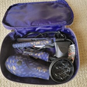Monat Travel Size Flat Iron & Hair Dryer with coordinating case.